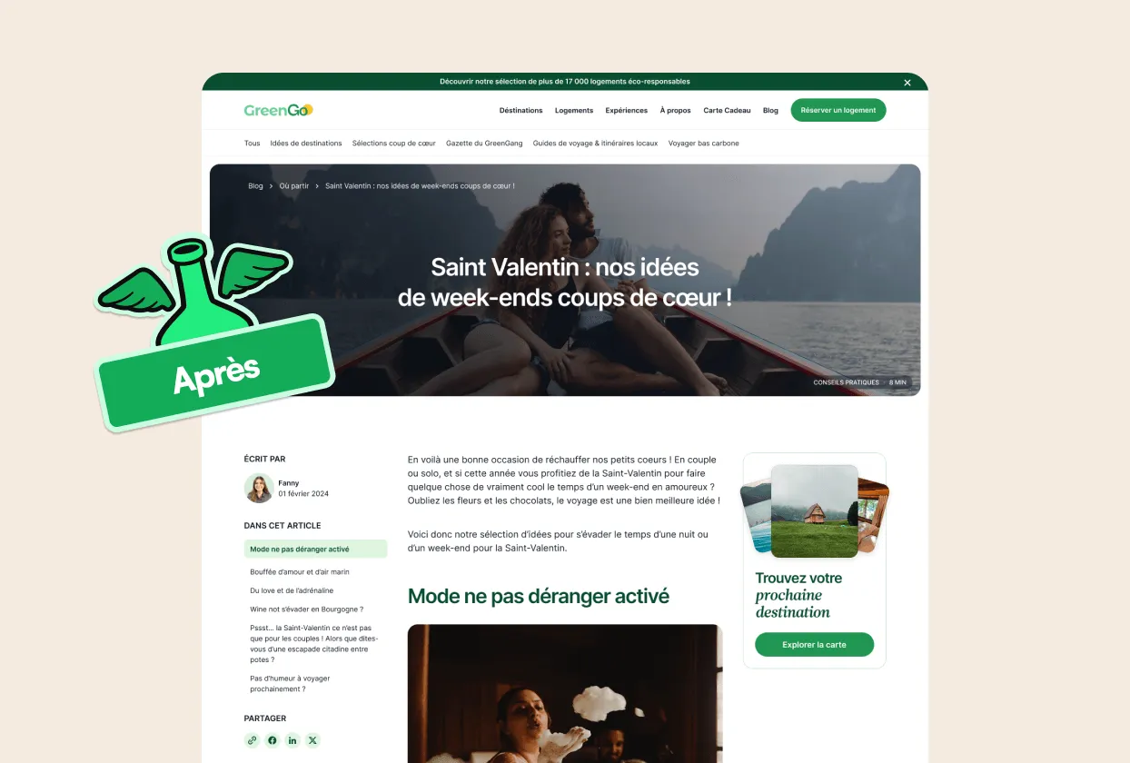 Nouvelle version d’un article GreenGo avec visuel de couverture, menu de navigation amélioré et encart de sommaire mis en avant.