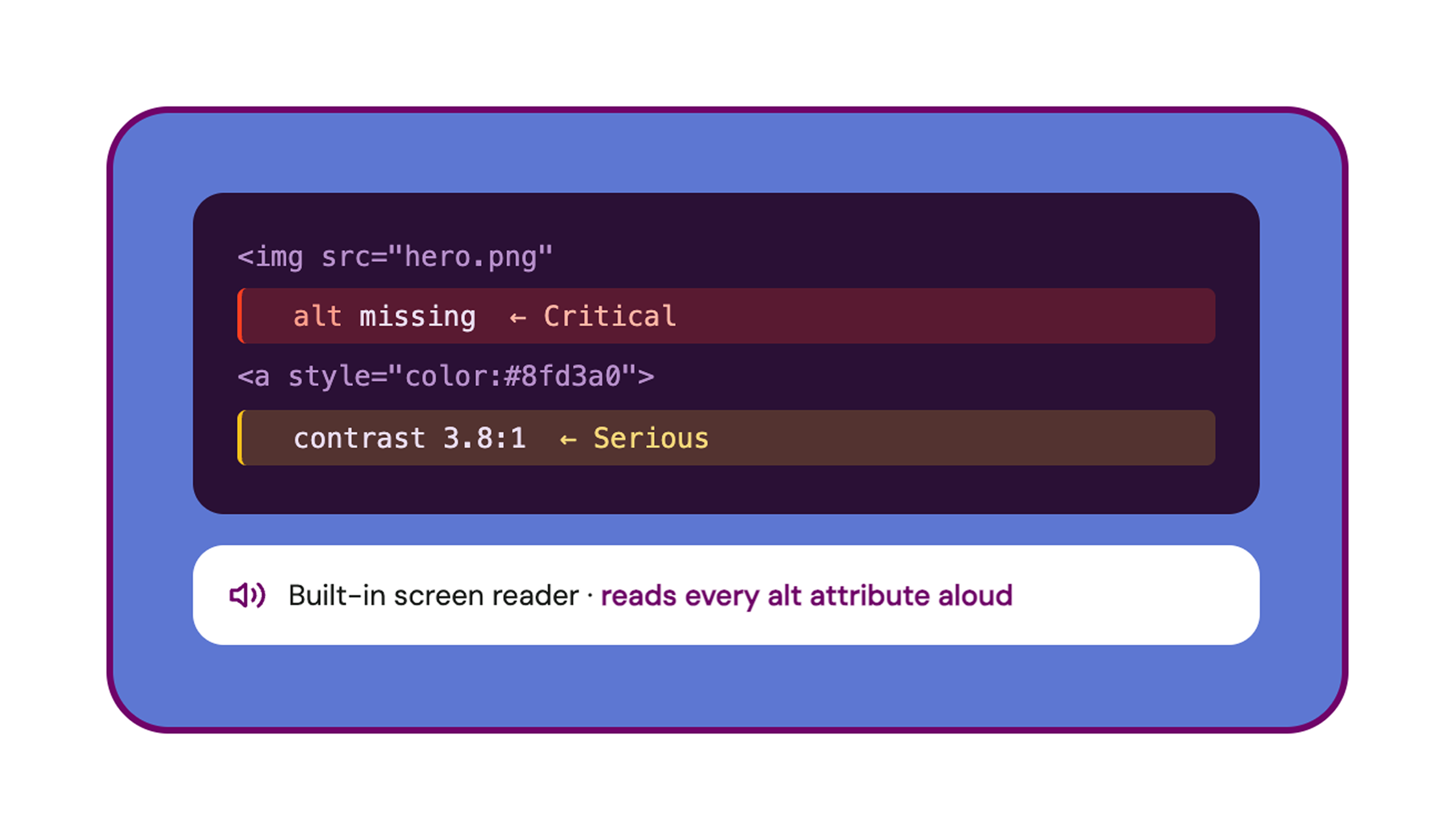 Built-in screen reader narrating an email's alt text the way an assistive technology user would hear it
