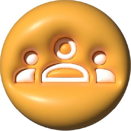 Orange circular icon with three stylized white user figures representing a group or team.