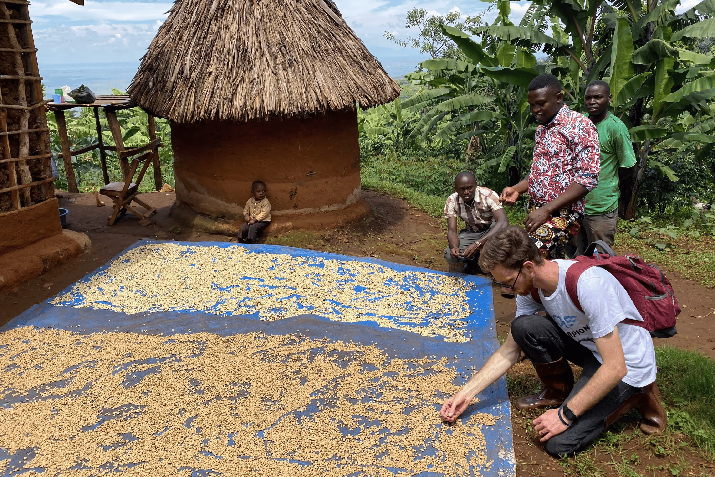 a guy visiting a farm