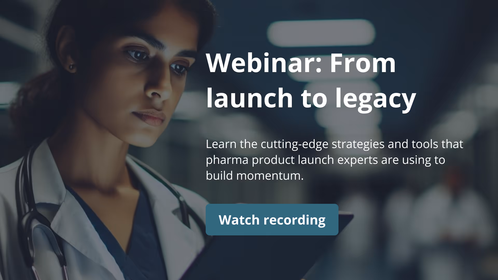 A banner highlighting a pharma product launch webinar