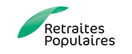 Logo de Retraites Populaires avec une feuille verte stylisée au-dessus du texte.