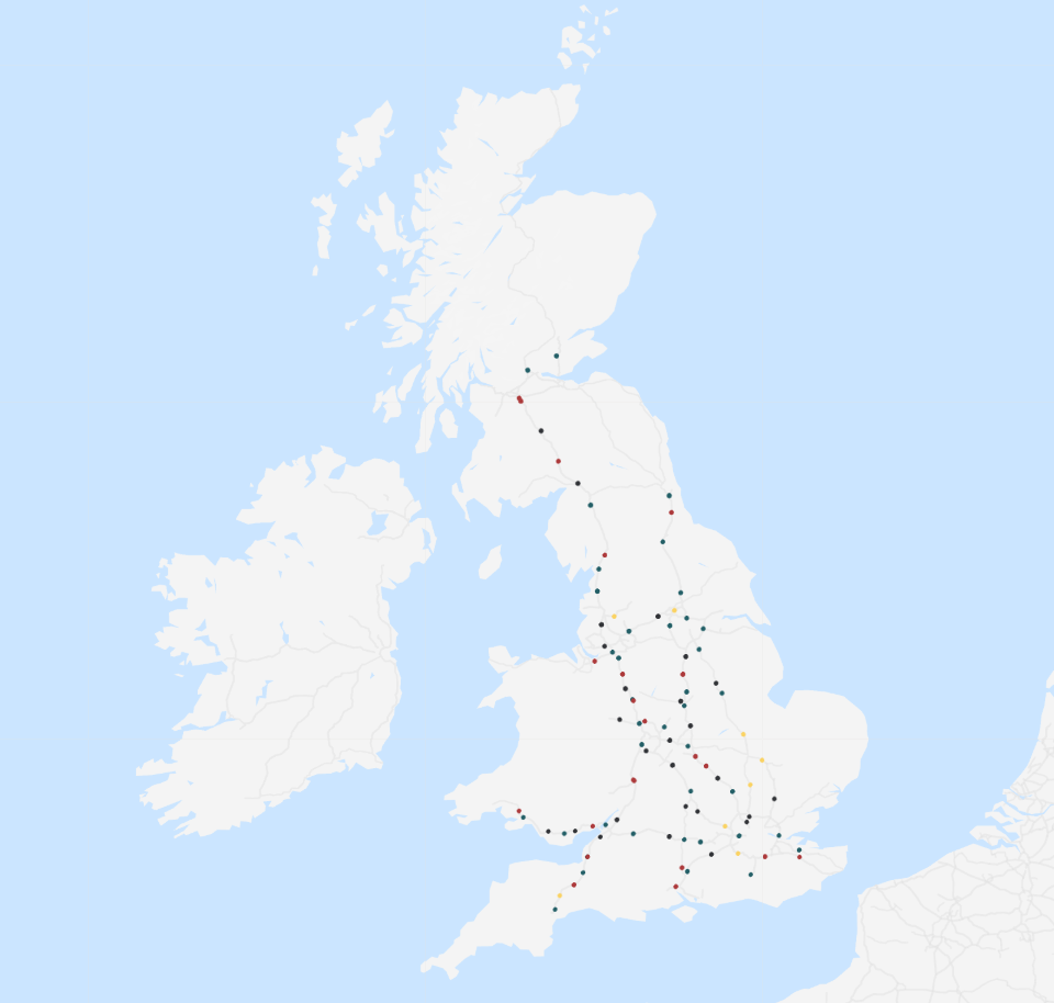A map of the UK with points to indicate the locations of i-media technology.
