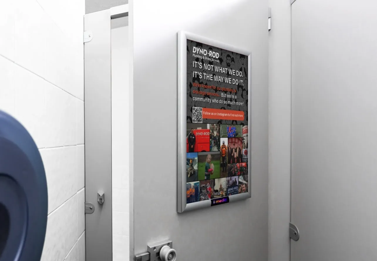 An A3 panel displayed in a washroom.