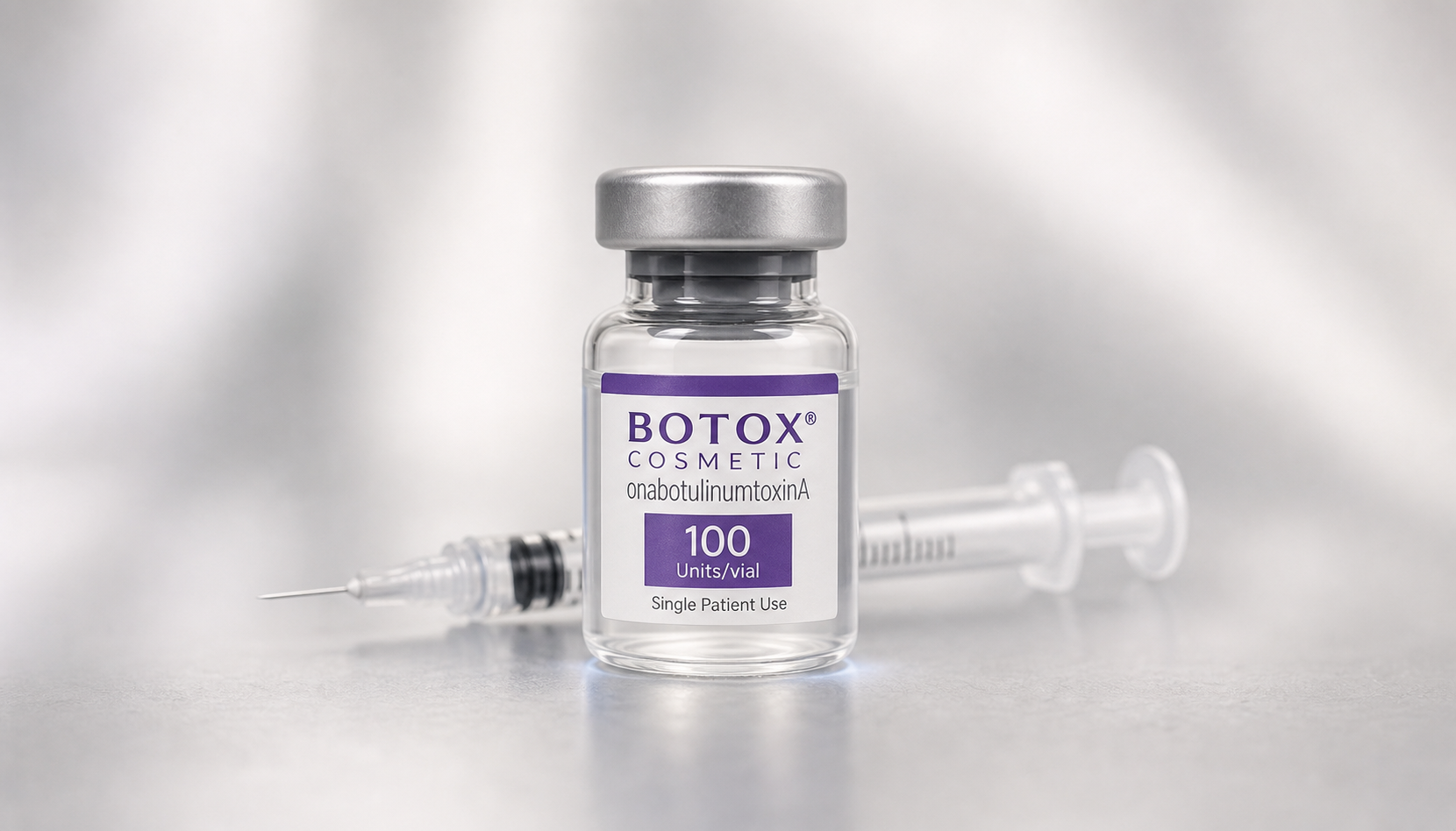 A clean split-composition illustration showing two contrasting treatment concepts side by side: on the left, a syringe with a gentle blue glow representing a temporary injectable treatment; on the right, a medical handheld device emitting soft microwave energy waves representing a long-lasting thermal procedure. Both sit on a minimal clinical surface with soft neutral lighting. No text, no labels, no words. Modern medical illustration style, warm professional aesthetic.
