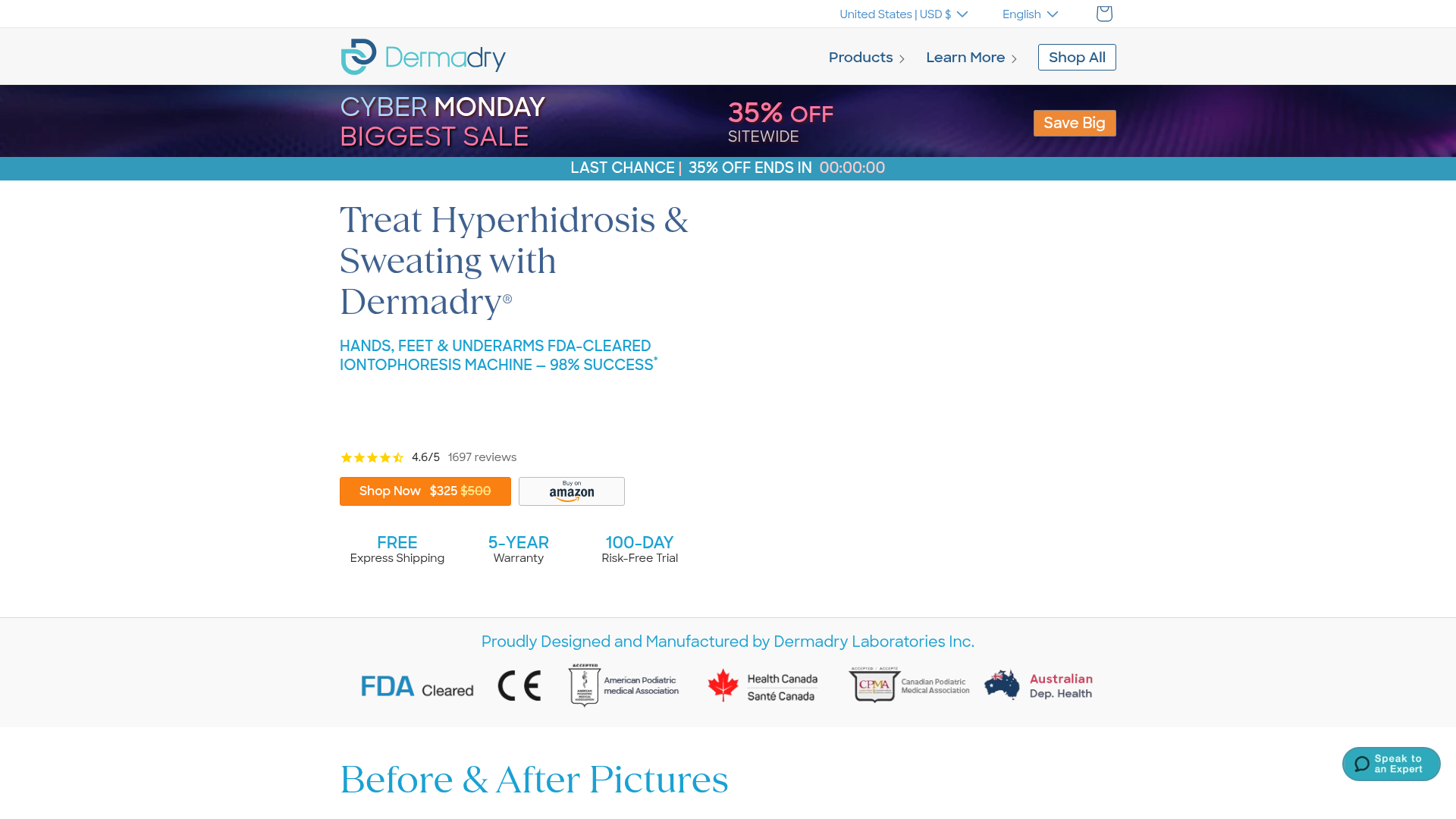 Screenshot of https://www.dermadry.com