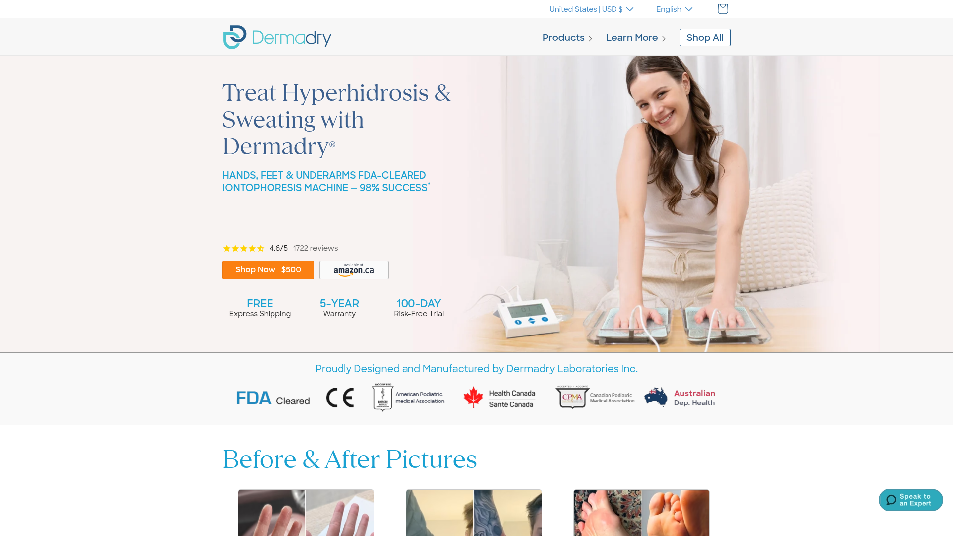 Screenshot of https://dermadry.com