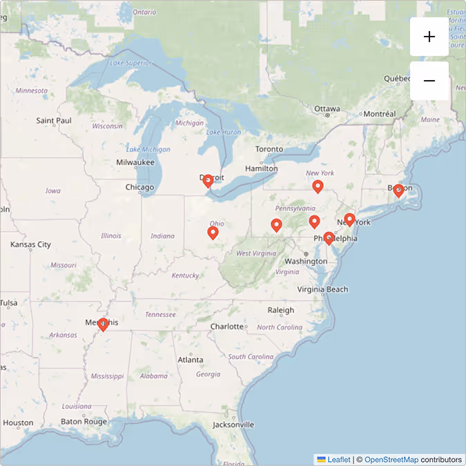 map of locations UI
