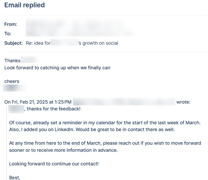 Screenshot of a LinkedIn message reply asking for details about influencers and pricing to better understand collaboration opportunities.