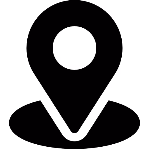 Icono de marcador de ubicación sobre un área ovalada.