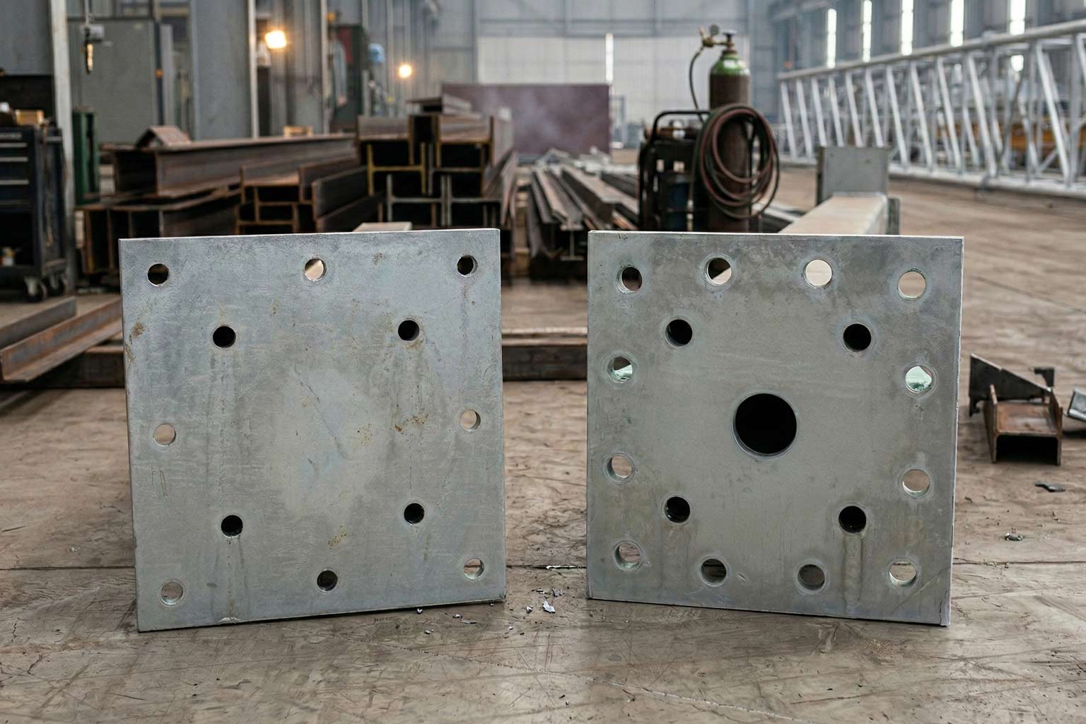 Hot dip galvanizing vent and drainage hole placement in square and circular tubular steel assemblies