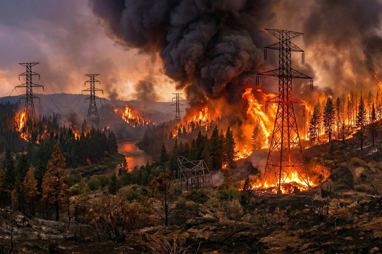 Galvanized structural steel member exposed to high heat from wildfire conditions