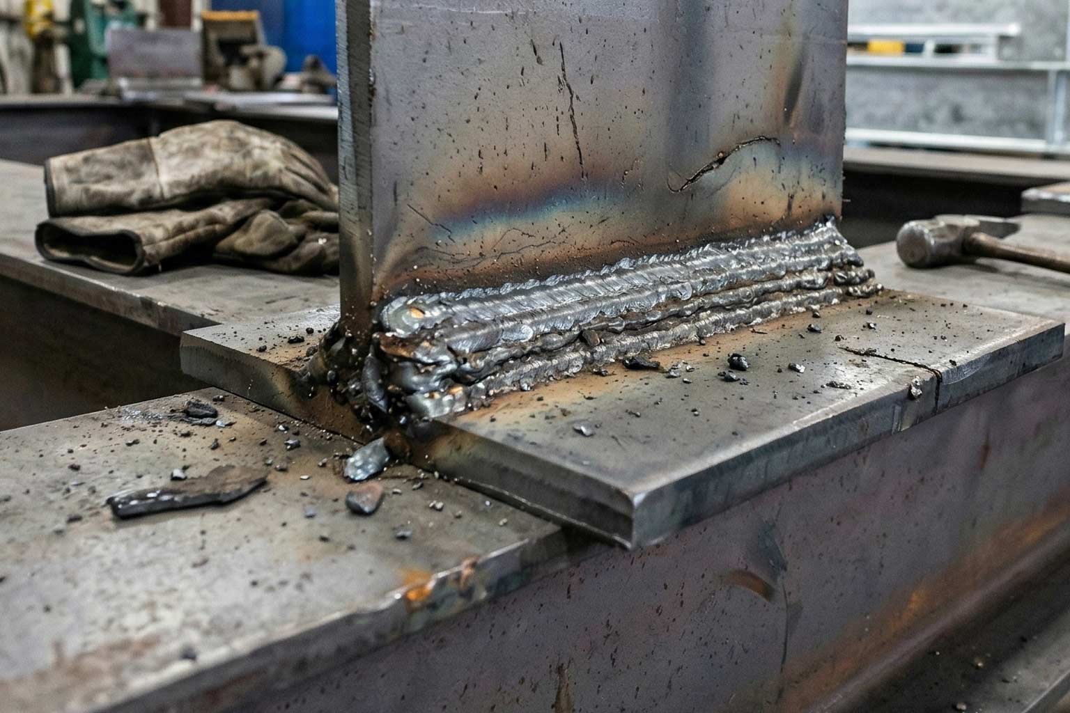 Steel weld seam with slag residue prior to hot dip galvanizing surface preparation