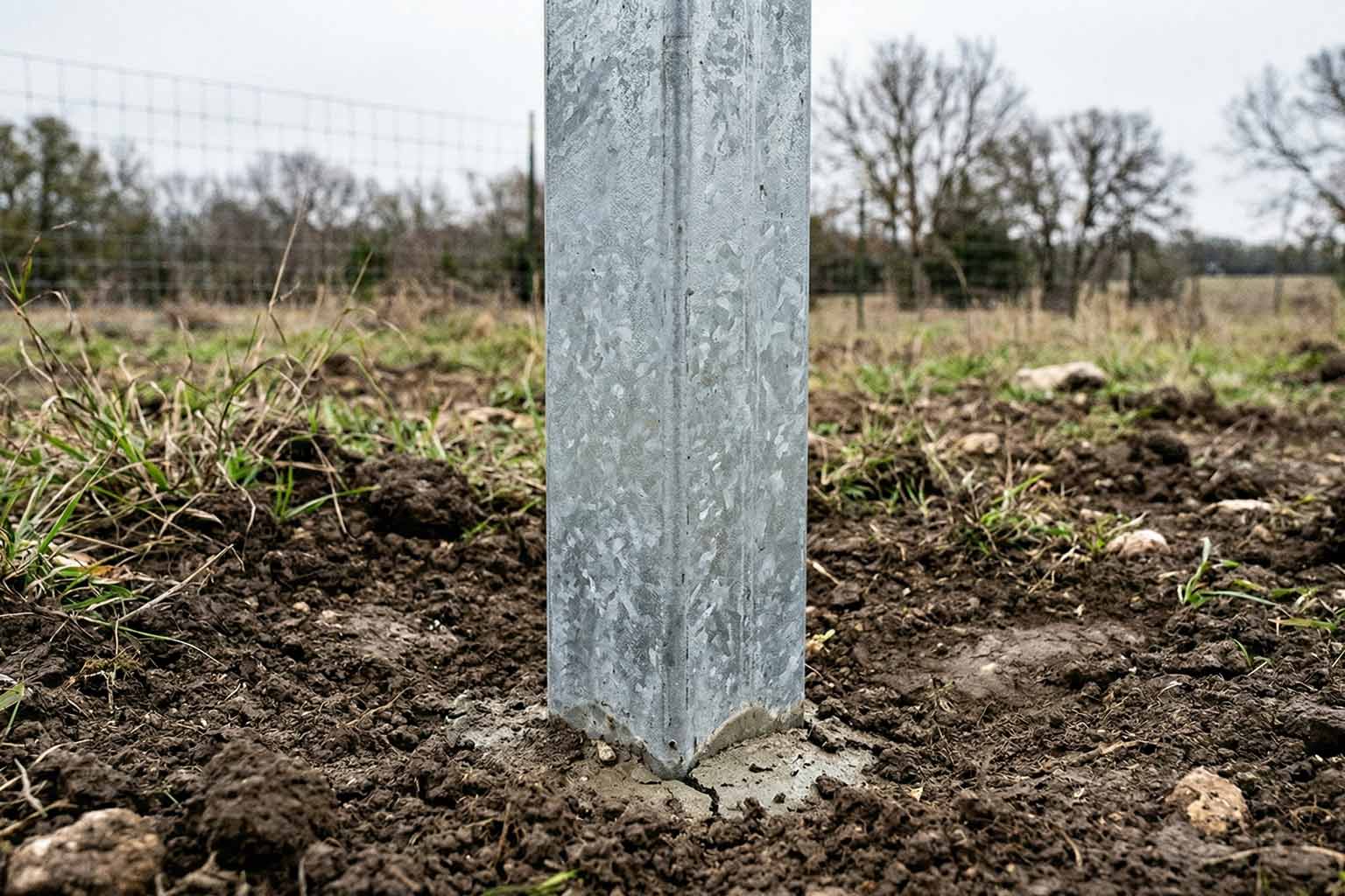 Hot dip galvanized steel post installed in soil environment