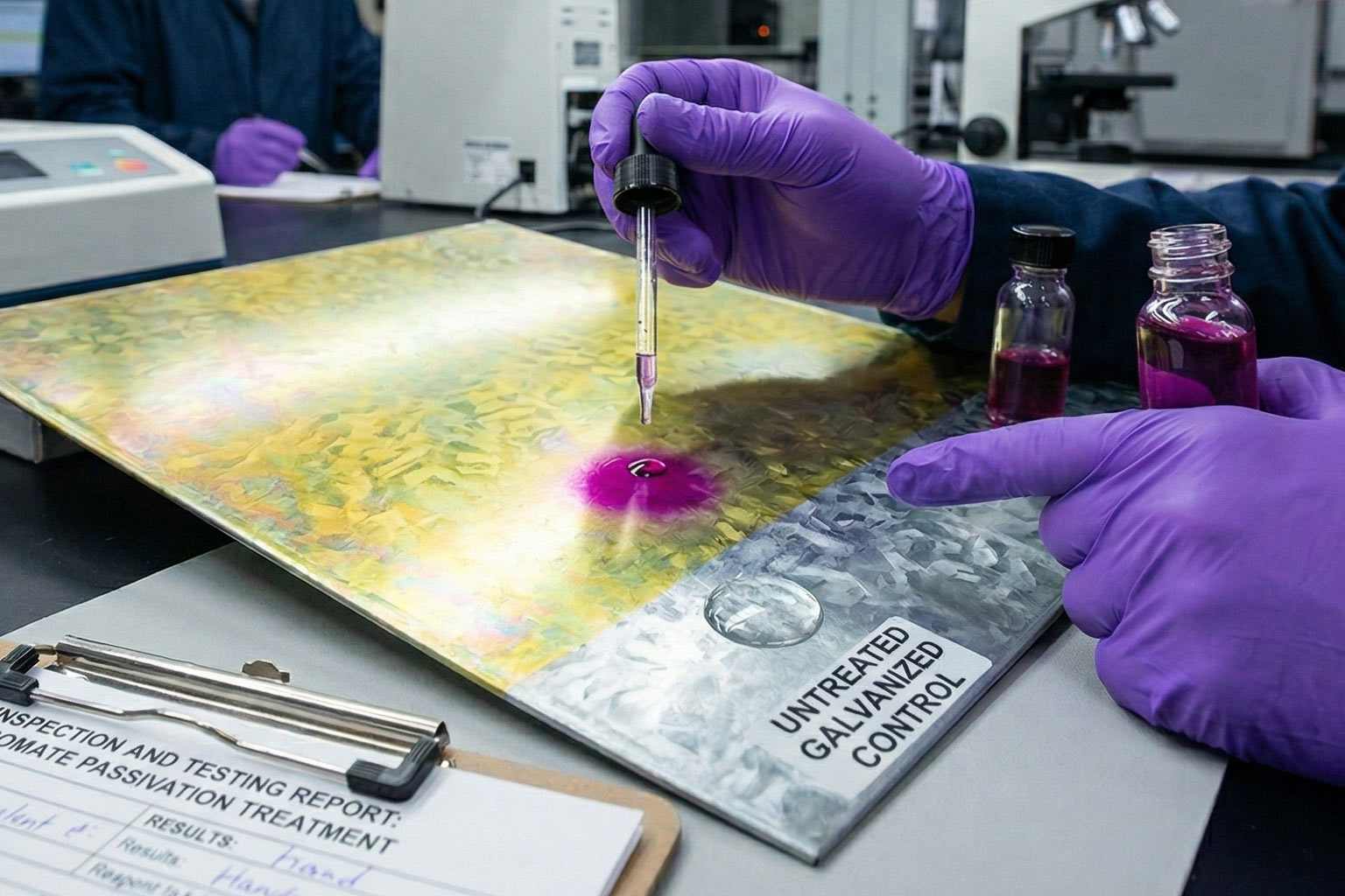 Inspection testing for chromate treatment on galvanized steel surface