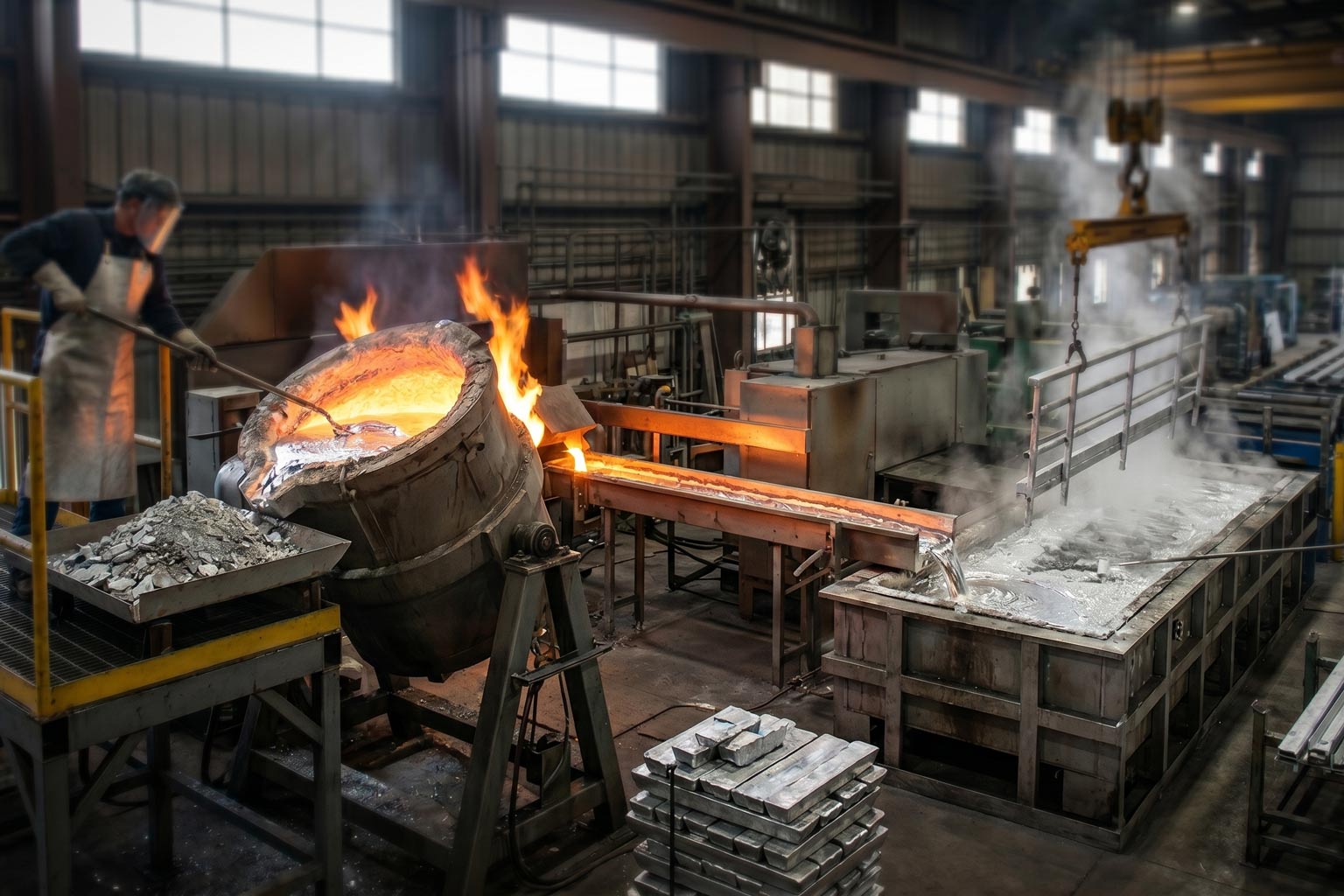 Recovered zinc material being processed for reuse in galvanizing operations