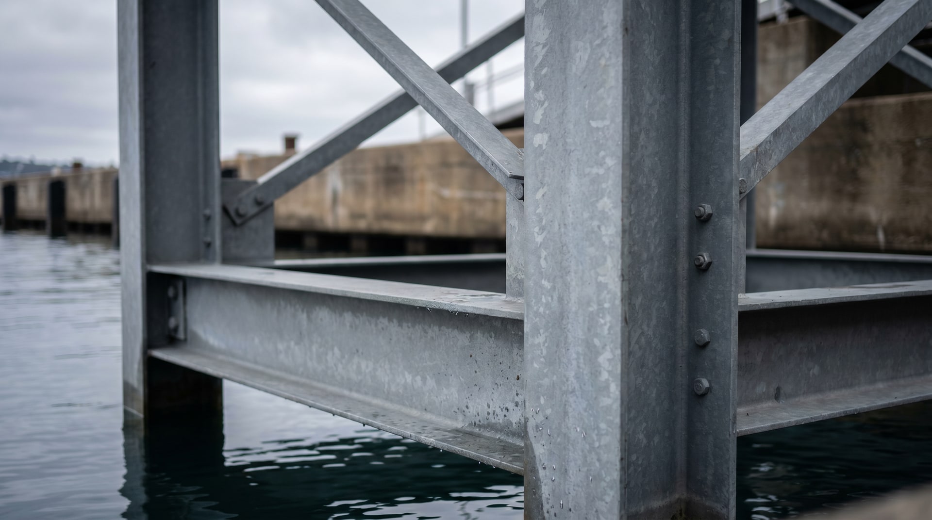 Hot dip galvanized steel structure exposed to water environment