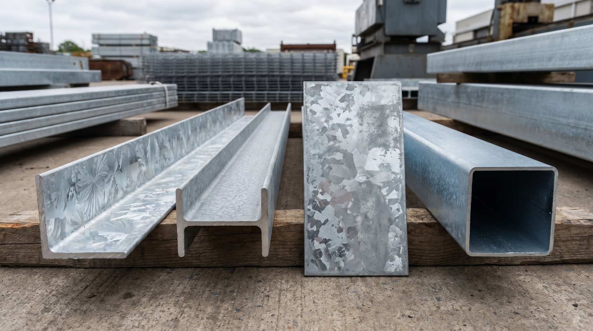 Multiple galvanized steel components showing variation in color and finish