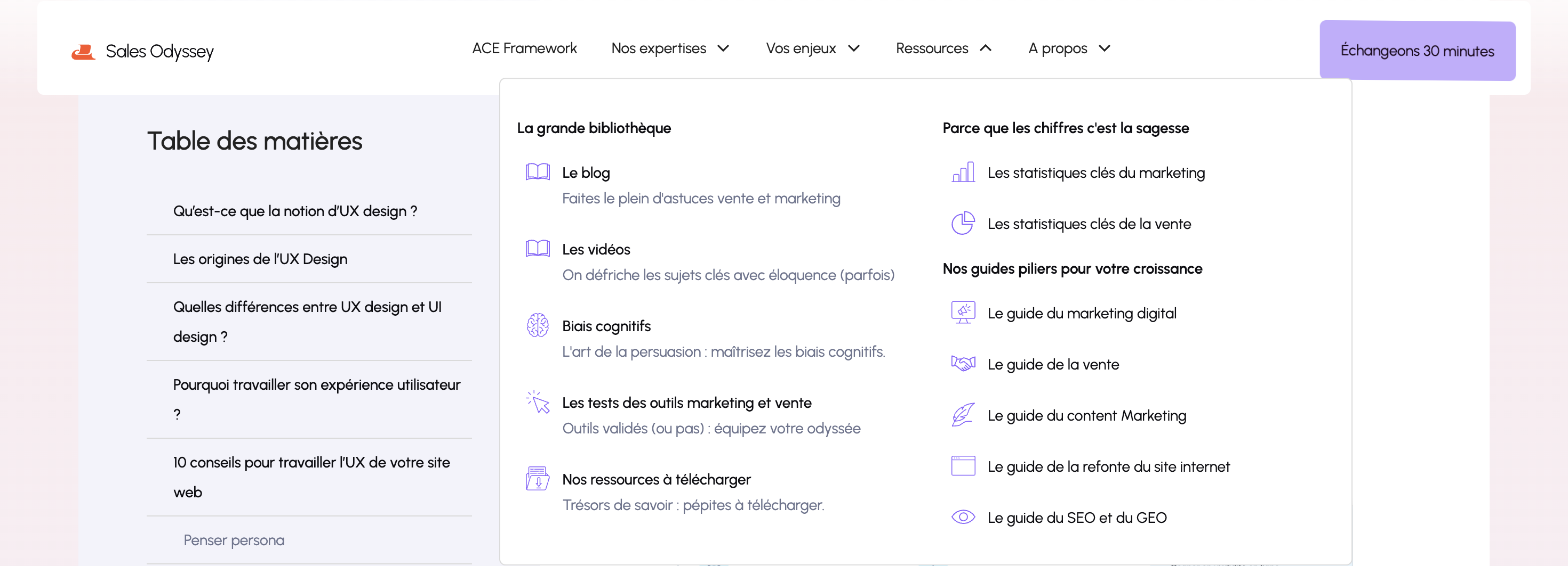 UX design exemple menu