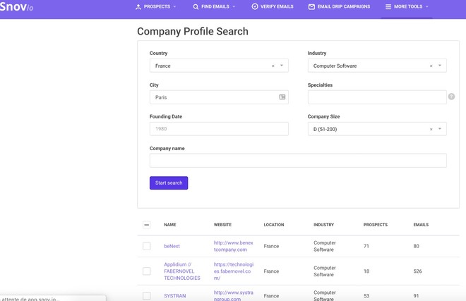 Search for businesses with Snov.io
