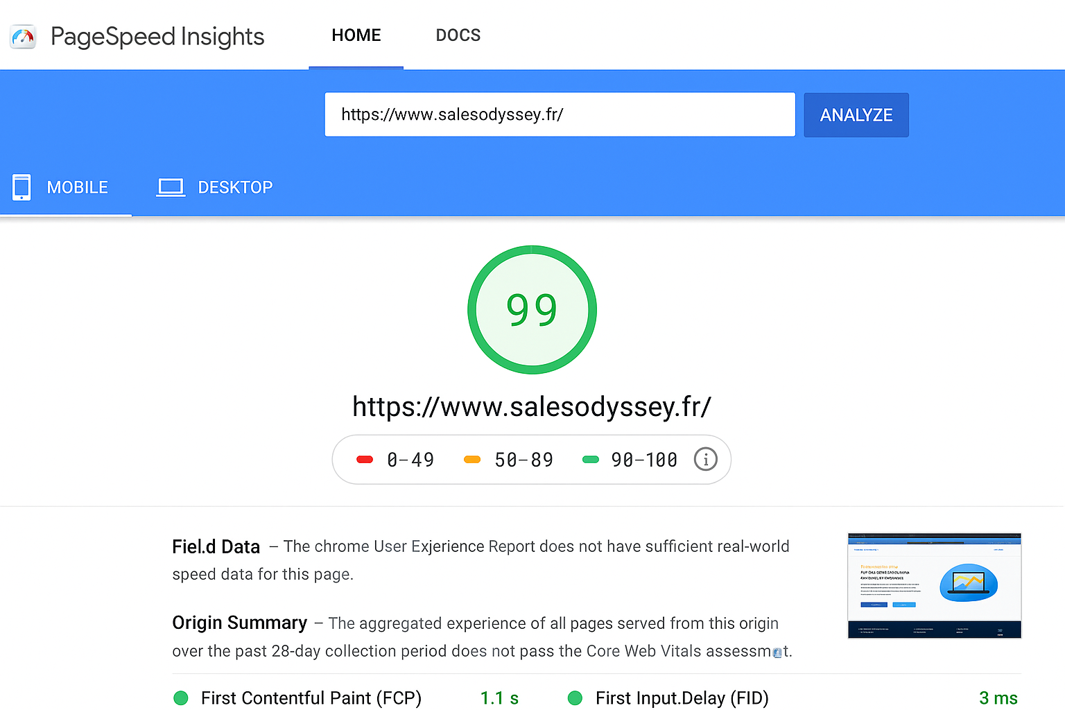 Loading speed example