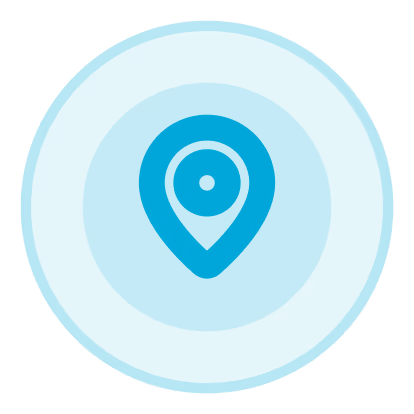 Icono de marcador de ubicación azul en un círculo azul claro.