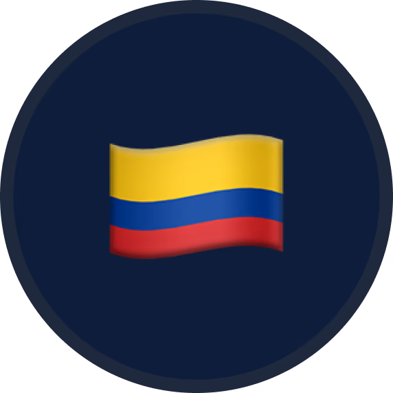 Bandera ondulada de Colombia con franjas horizontales amarilla, azul y roja sobre fondo azul oscuro.