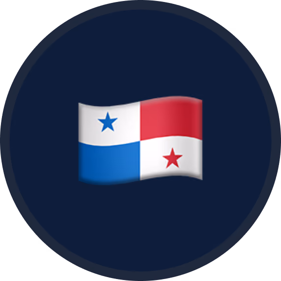 Bandera de Panamá con dos estrellas sobre fondo azul oscuro circular.