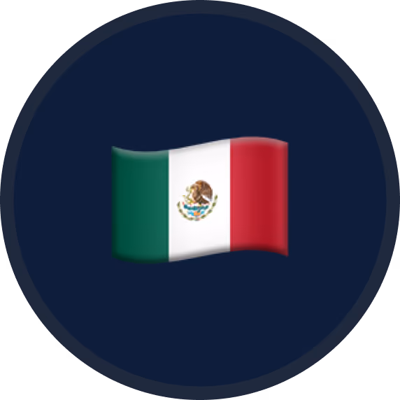Bandera de México ondeando sobre fondo azul oscuro circular.
