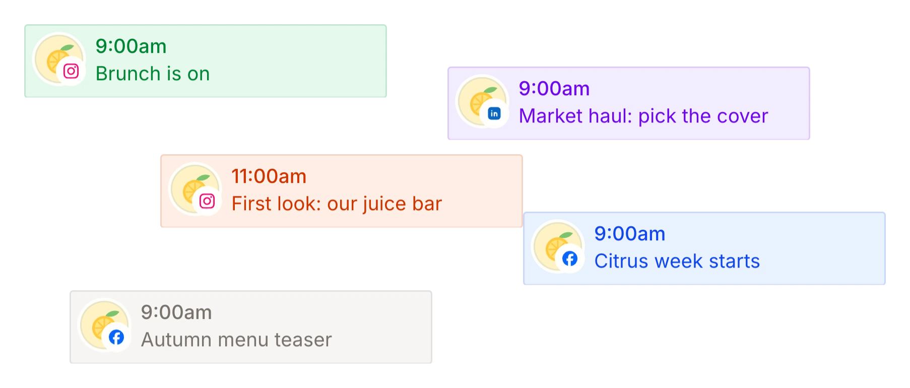 Published, scheduled, draft and in-review posts from the Tallyfeed calendar