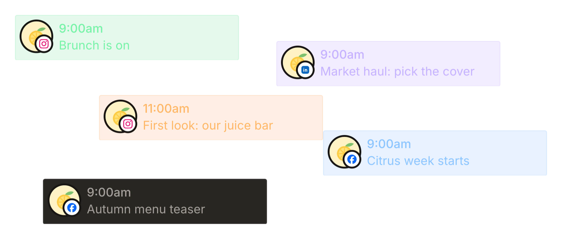 Published, scheduled, draft and in-review posts from the Tallyfeed calendar