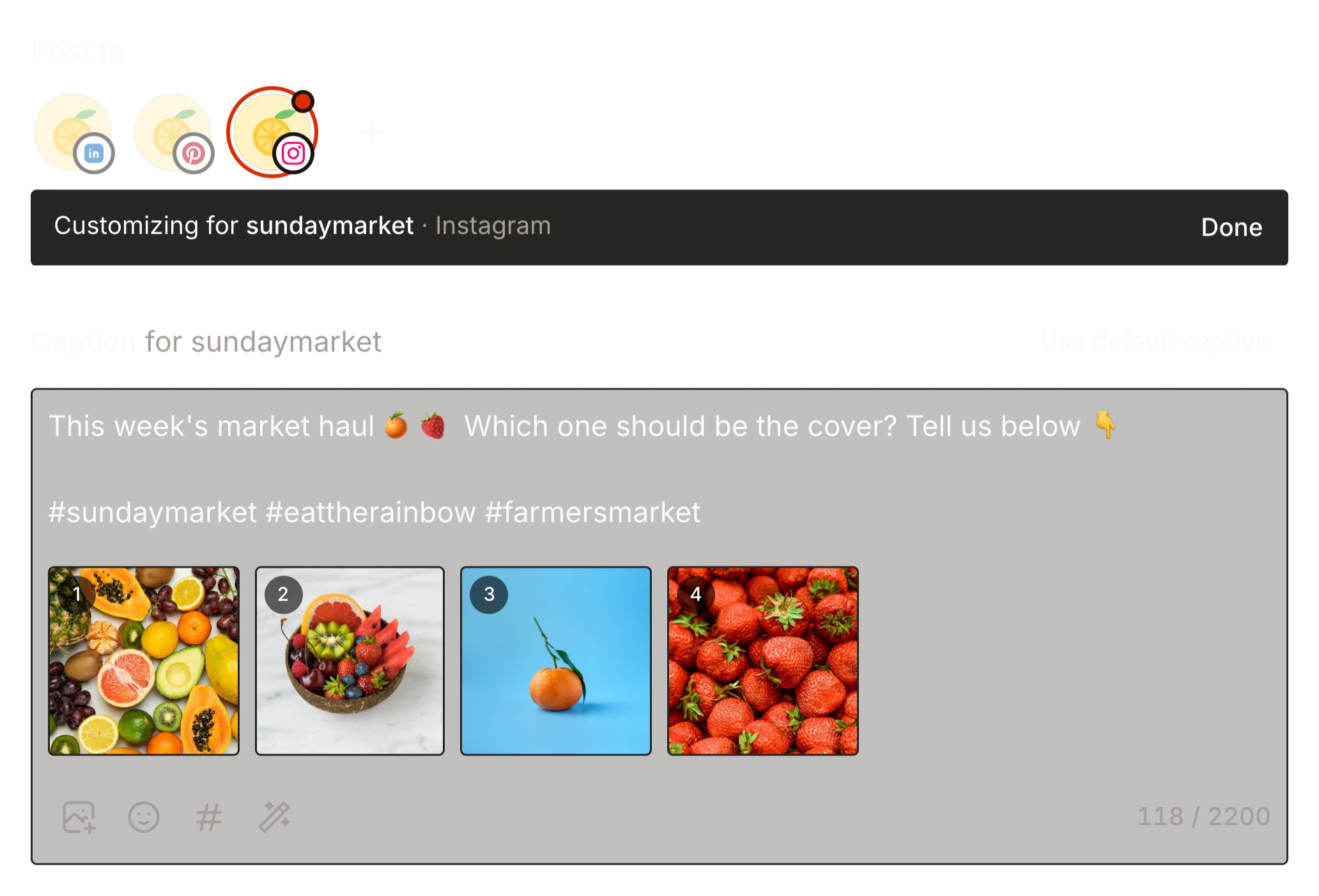 Three channels selected in Tallyfeed, with Instagram given its own caption