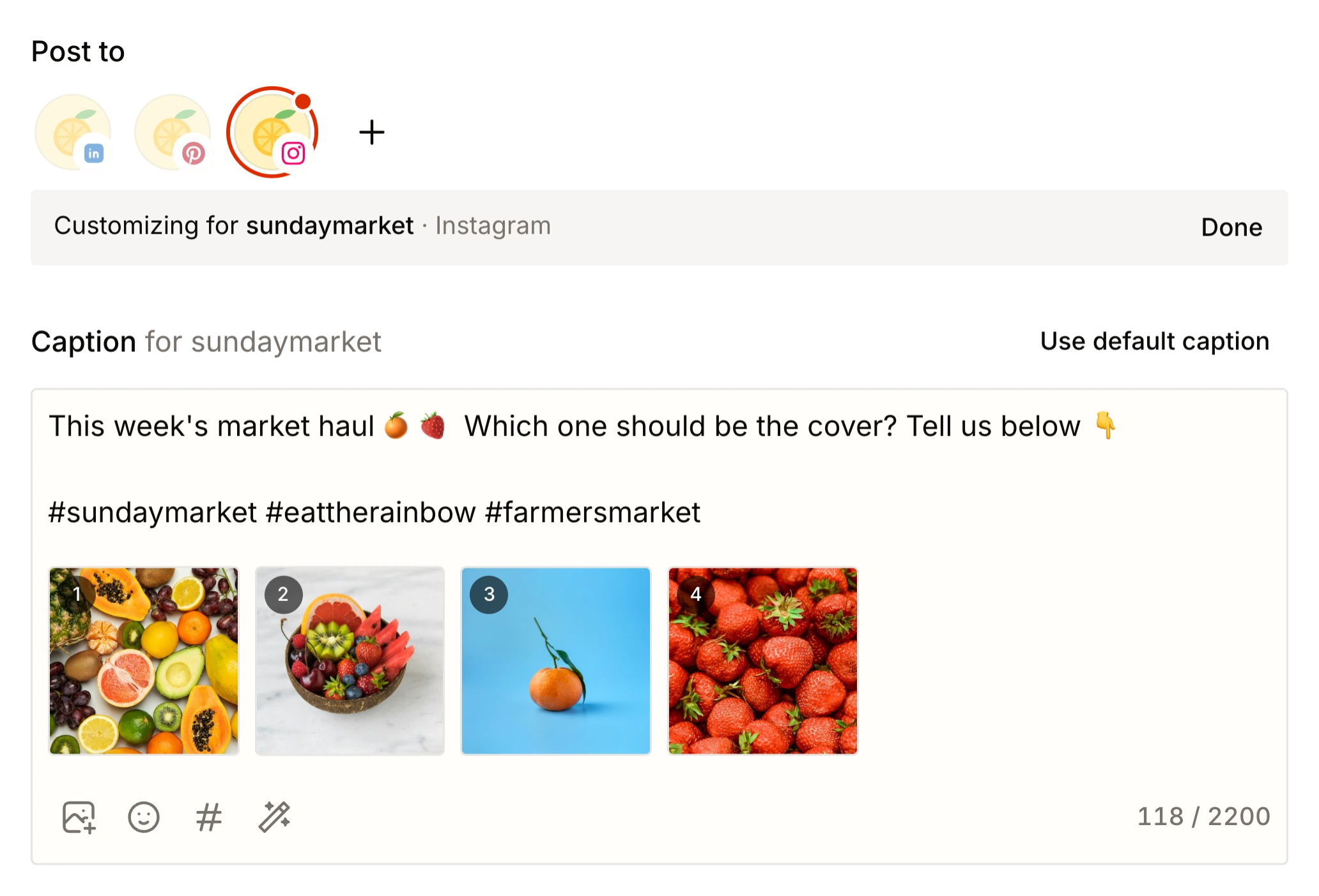 Three channels selected in Tallyfeed, with Instagram given its own caption