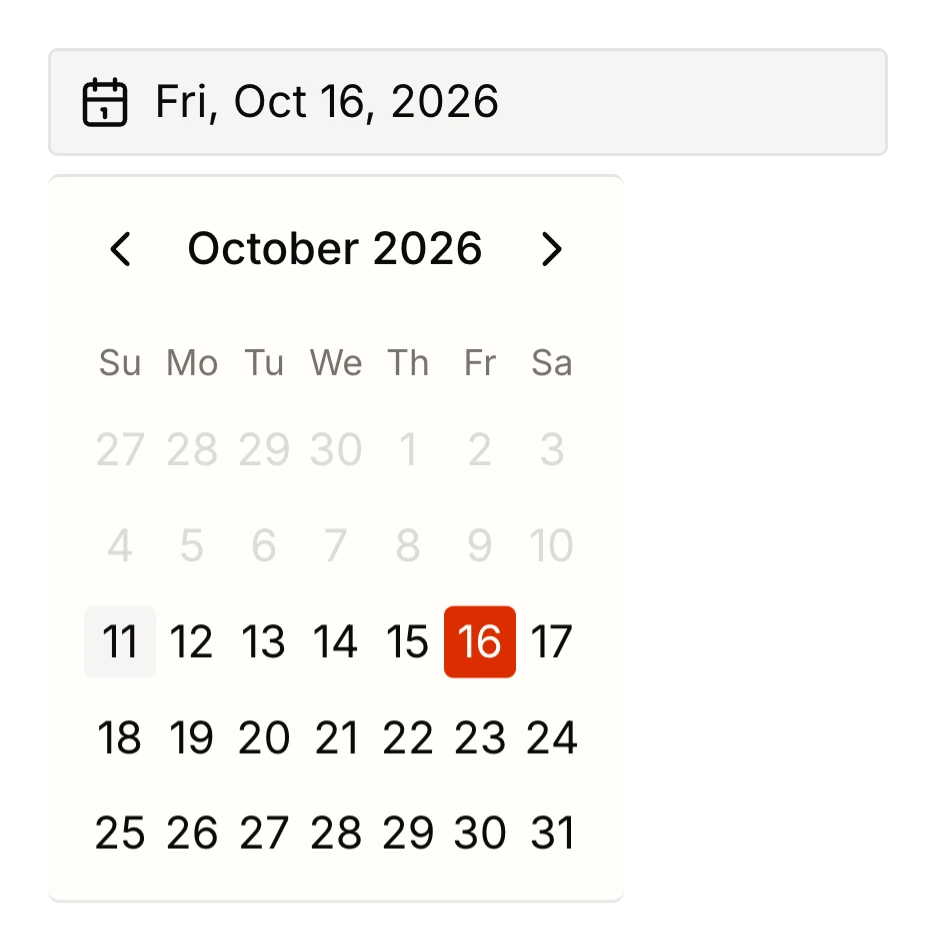 Picking Friday, October 16 at 9:00 AM in Tallyfeed's date picker