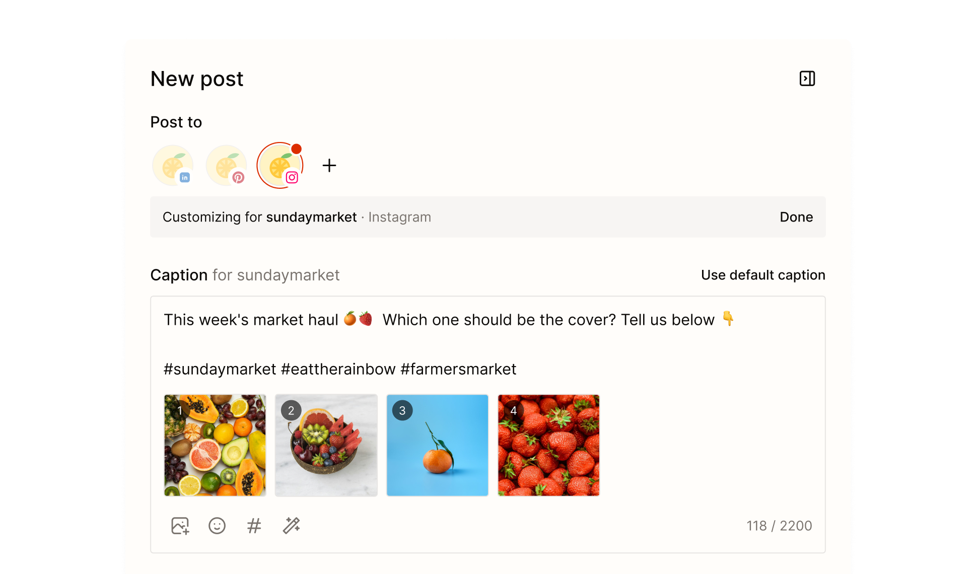 Three channels selected in Tallyfeed, with Instagram given its own caption