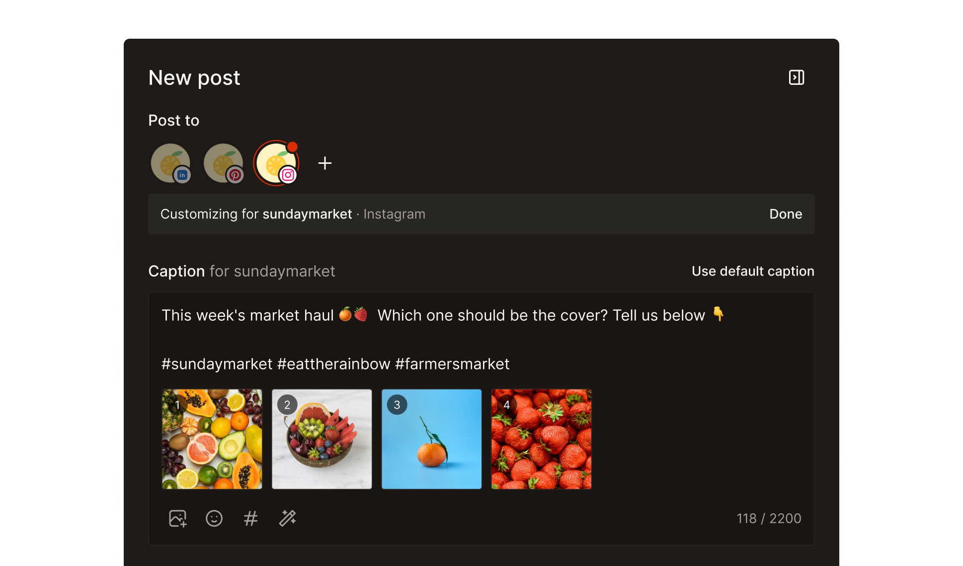 Three channels selected in Tallyfeed, with Instagram given its own caption