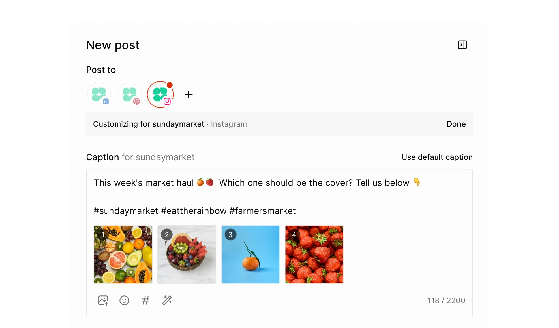 Three channels selected in Tallyfeed, with Instagram given its own caption