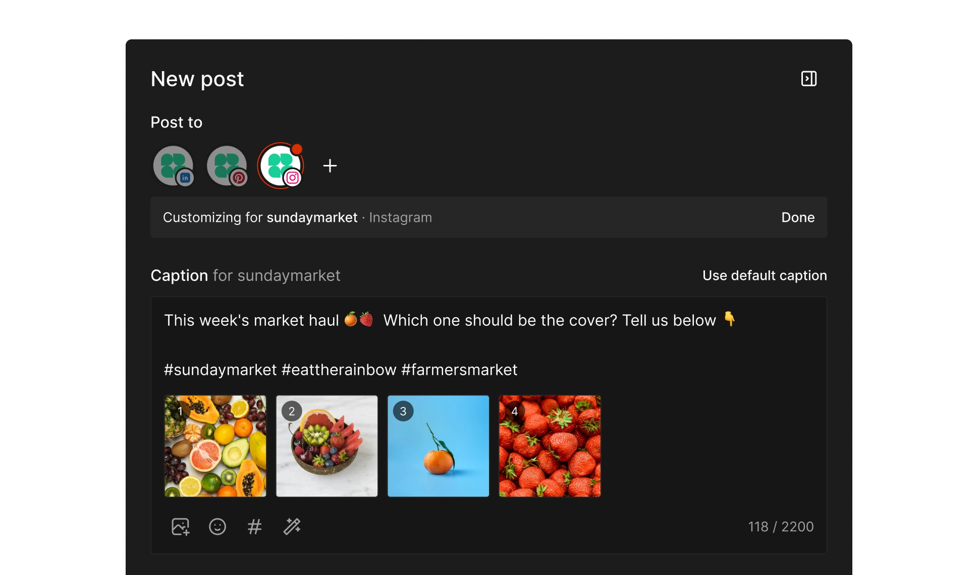 Three channels selected in Tallyfeed, with Instagram given its own caption