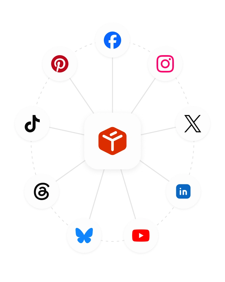 Connect cards for Facebook, Instagram, LinkedIn, YouTube and more in Tallyfeed