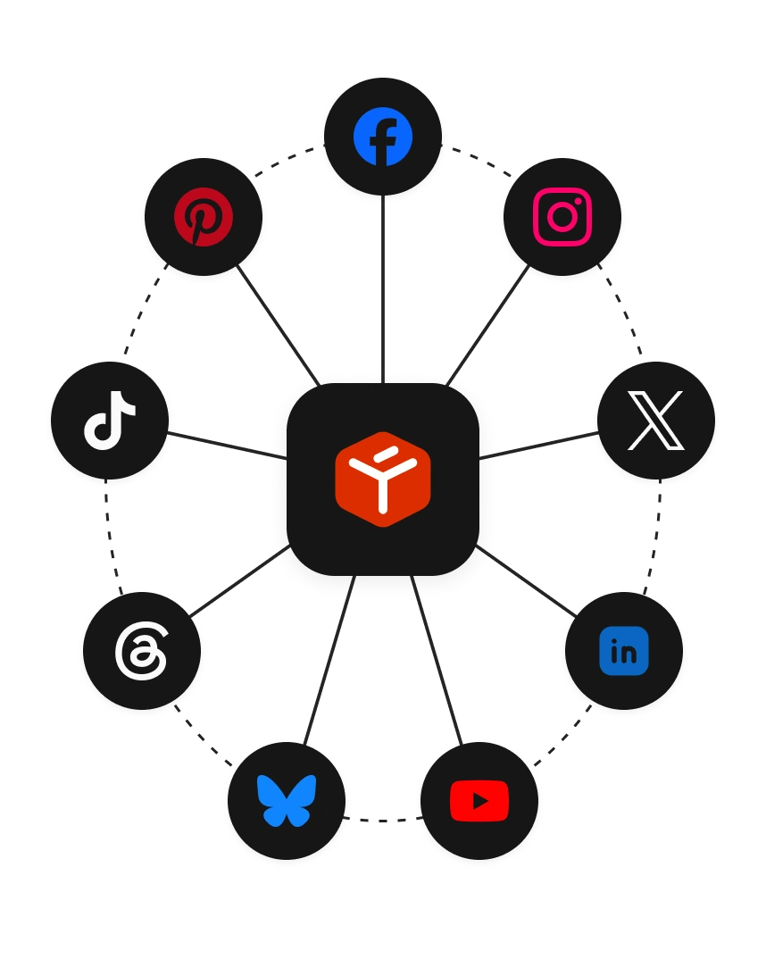 Connect cards for Facebook, Instagram, LinkedIn, YouTube and more in Tallyfeed