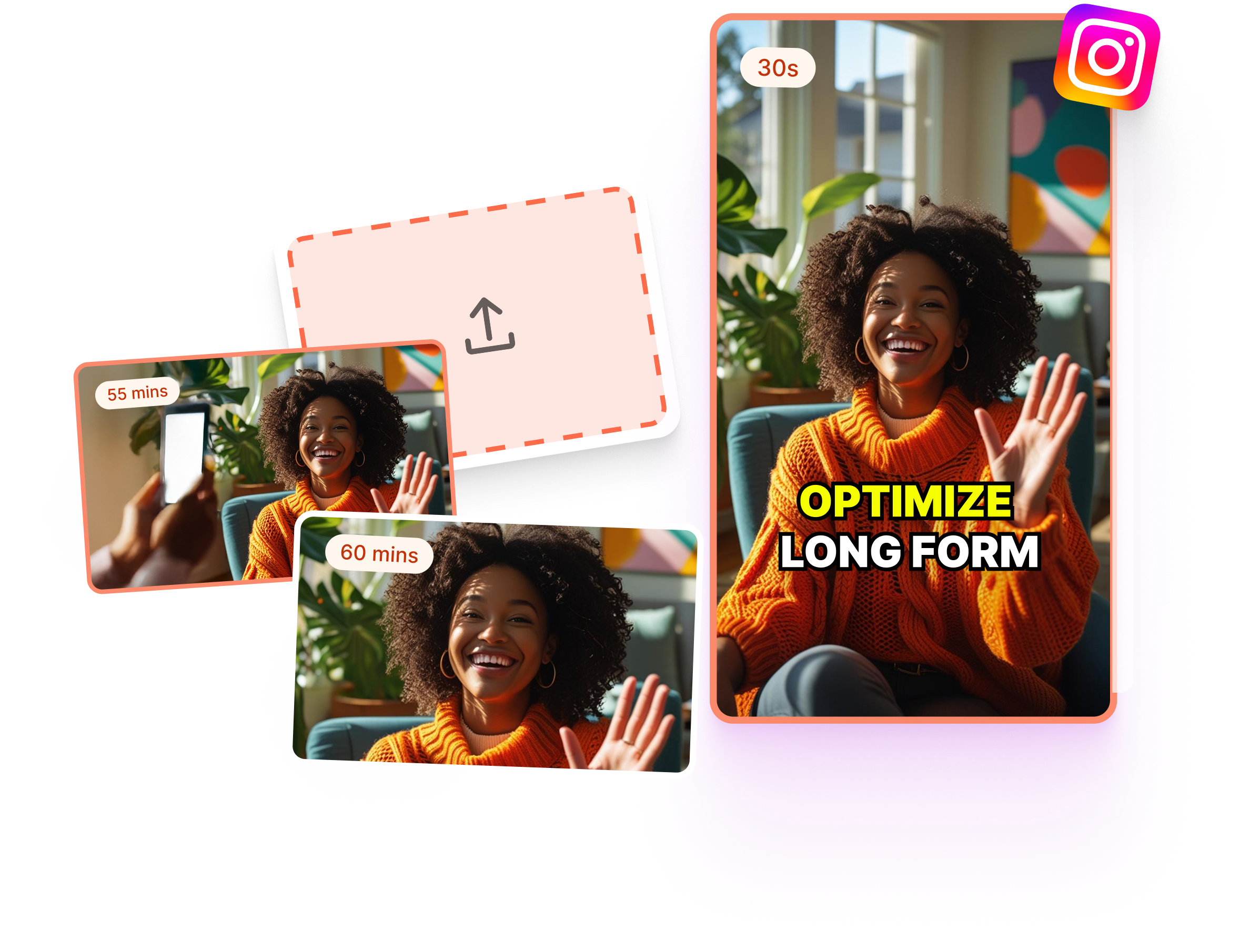 Taja AI product screen showing long-form optimization and generated assets