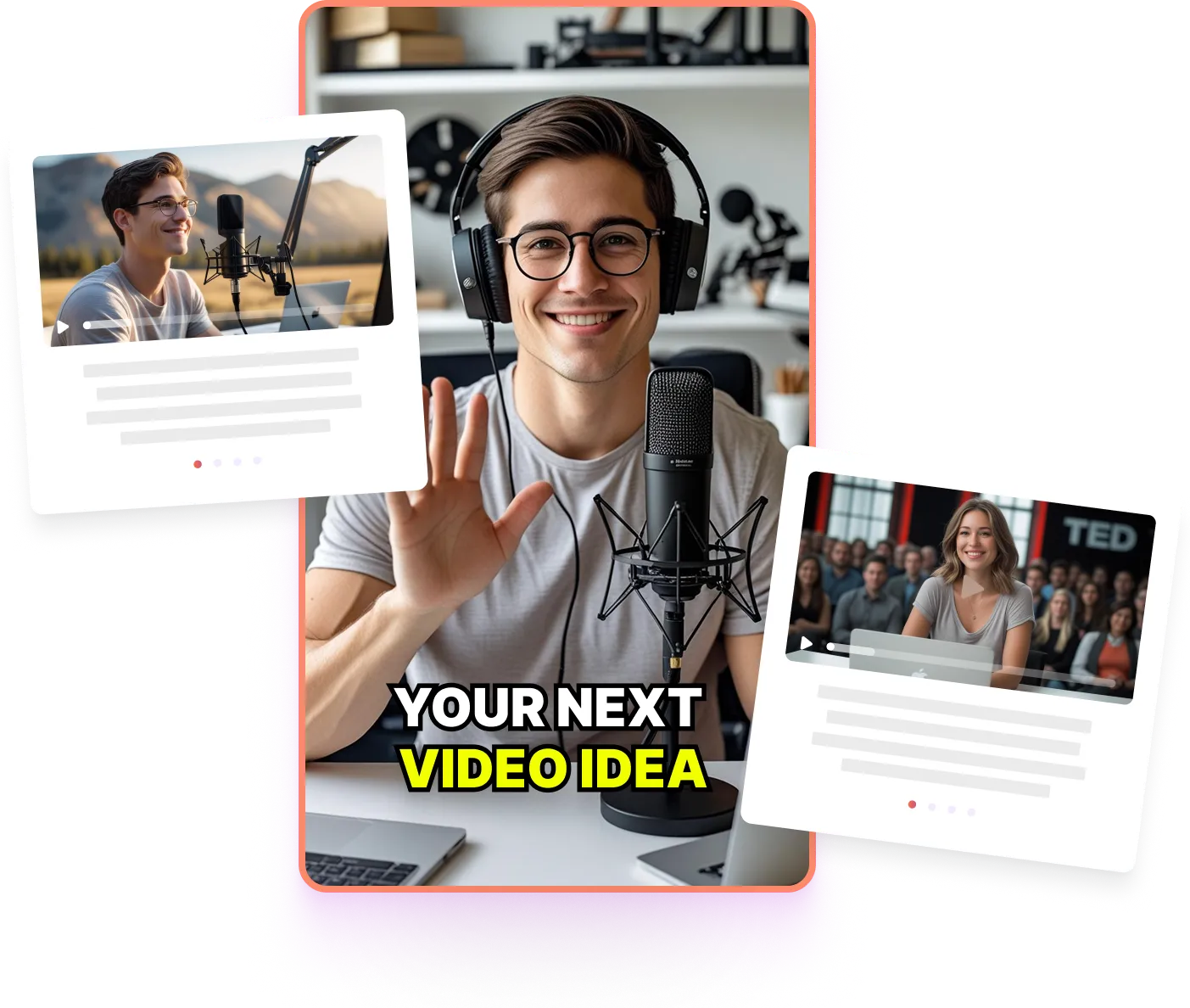 Taja AI workflow illustration for generating clips, captions, and posts from a long video