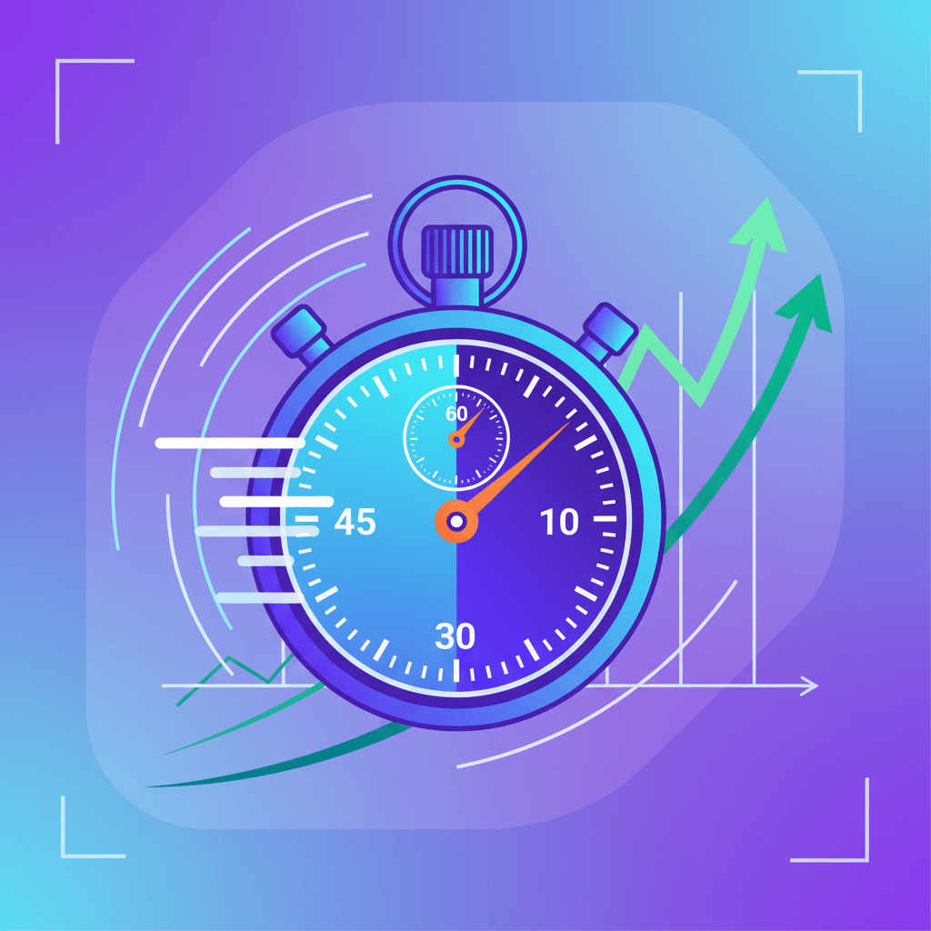 Stopwatch with time markers showing retention metrics
