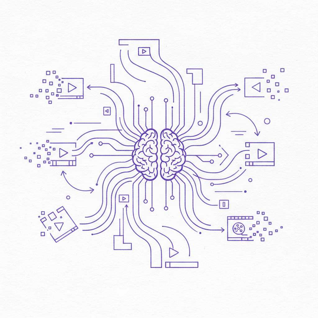 AI brain processing and analyzing video content