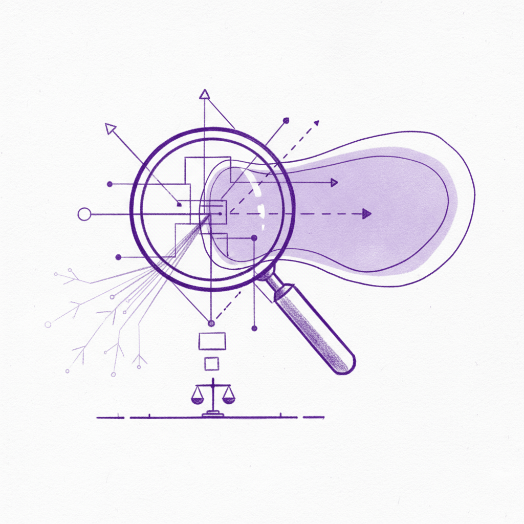 Hand-drawn sketch of discovery pathways connecting small creators to large audiences through algorithm