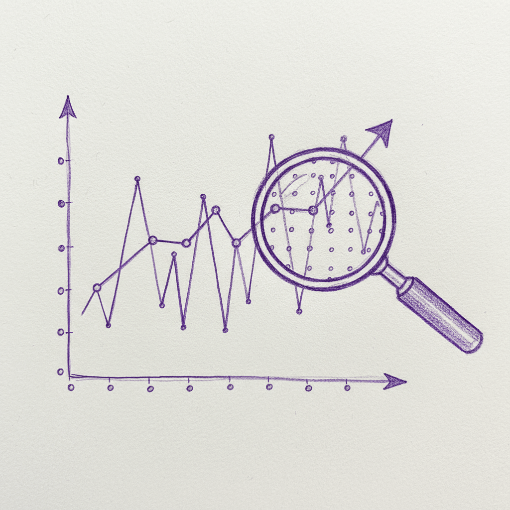 Upward trending retention graph showing peaks and valleys with detailed analysis focus
