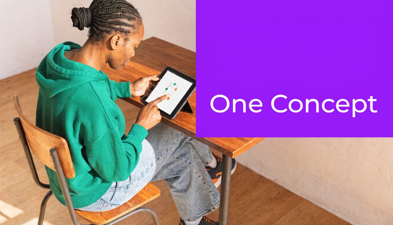 A person in a green hoodie sitting at a wooden desk using a tablet with a drawing.