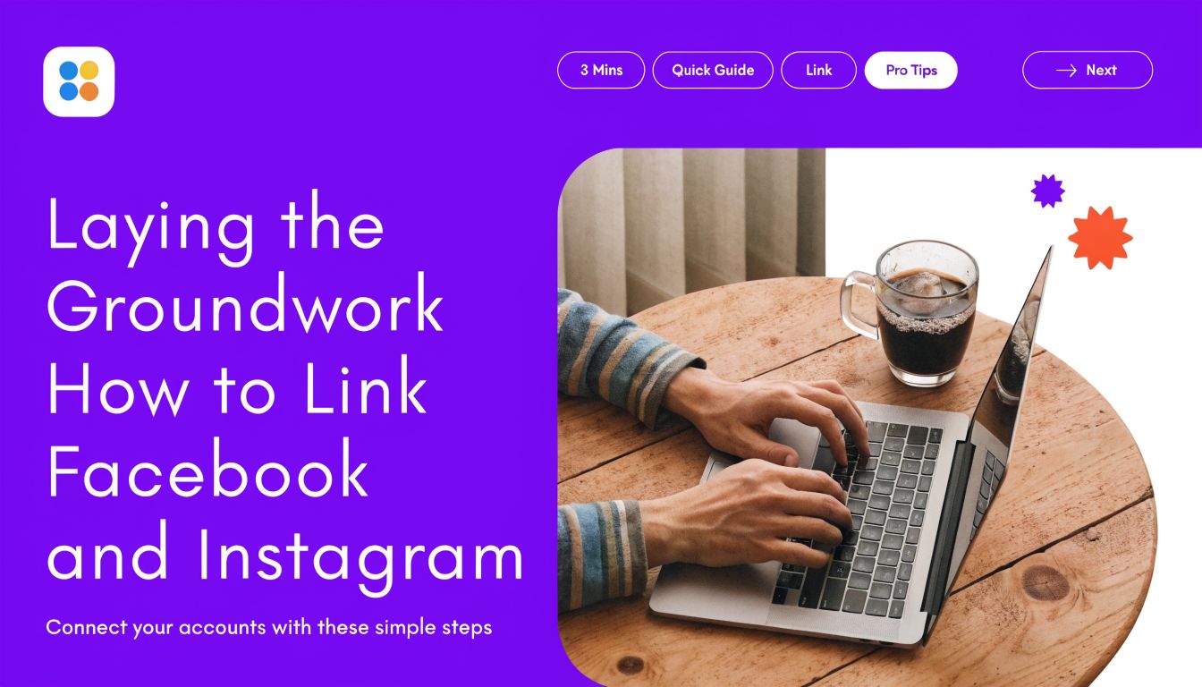 A person typing on a laptop at a wooden table, representing the guide to linking Facebook and Instagram.