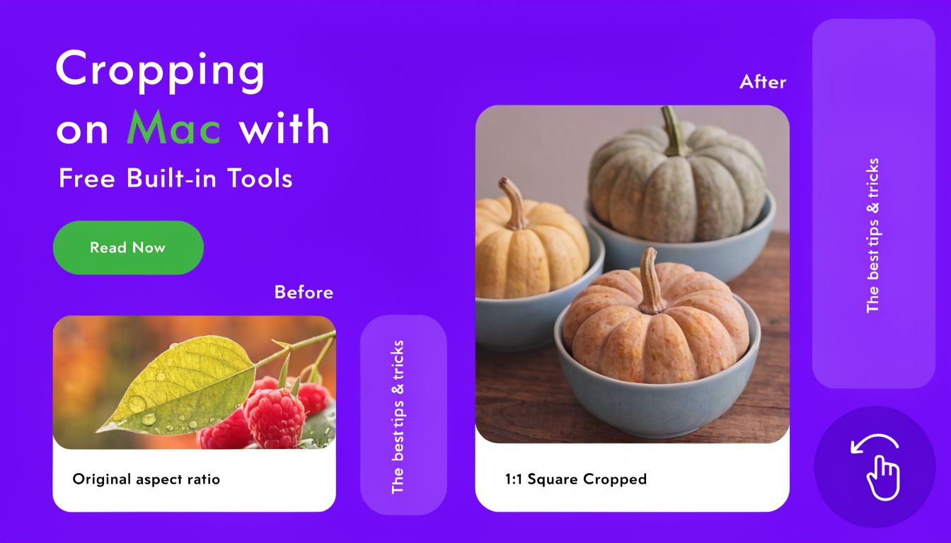 A digital graphic explaining how to crop images on Mac using free built-in tools.