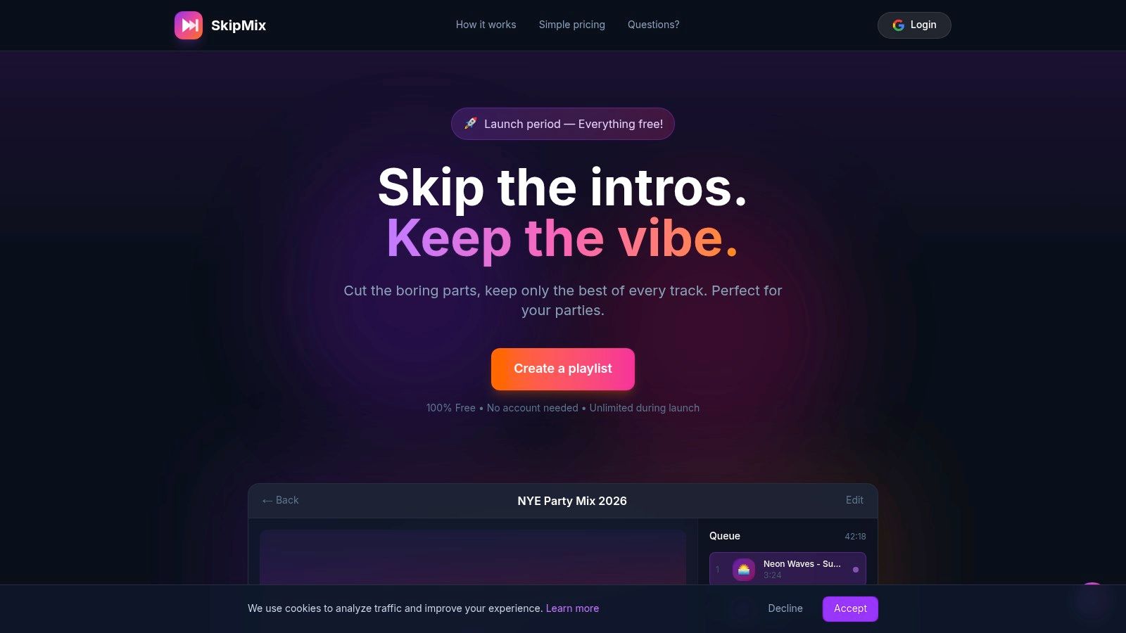 SkipMix – Timestamp‑Based Party/Highlight Playlists